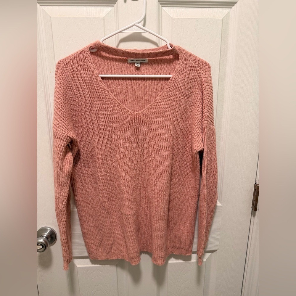 American Eagle Outfitters‎ V Neck Knit Sweater Dusty Rose Pink Size S